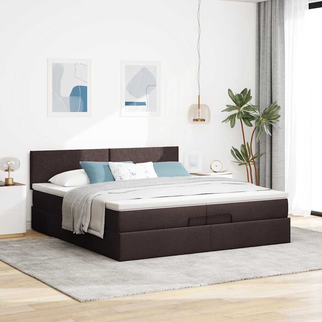 Ottoman bed met matrassen en LED's 200x200cm stof donkerbruin