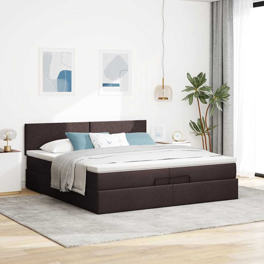 Ottoman bed met matrassen en LED's 200x200cm stof donkerbruin
