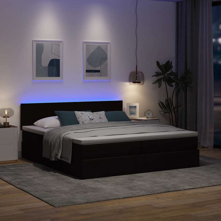 Ottoman bed met matrassen en LED's 200x200cm stof donkerbruin