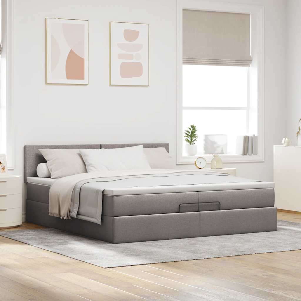 Ottoman bed met matrassen en LED's 200x200cm stof taupe