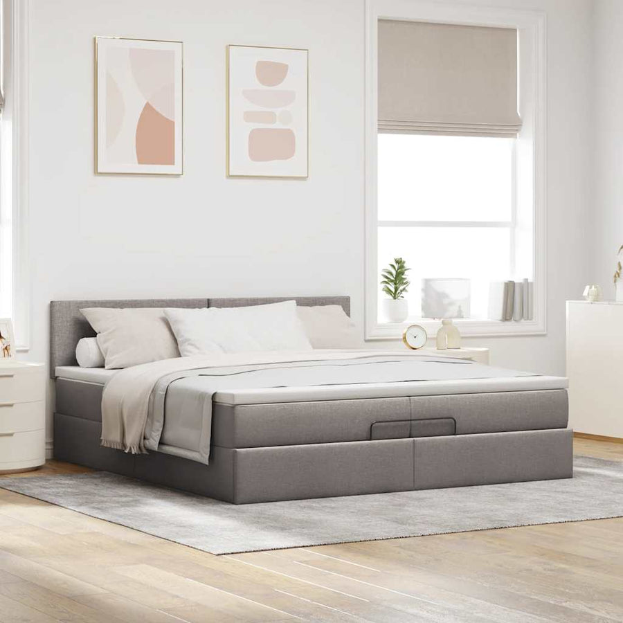Ottoman bed met matrassen en LED's 200x200cm stof taupe