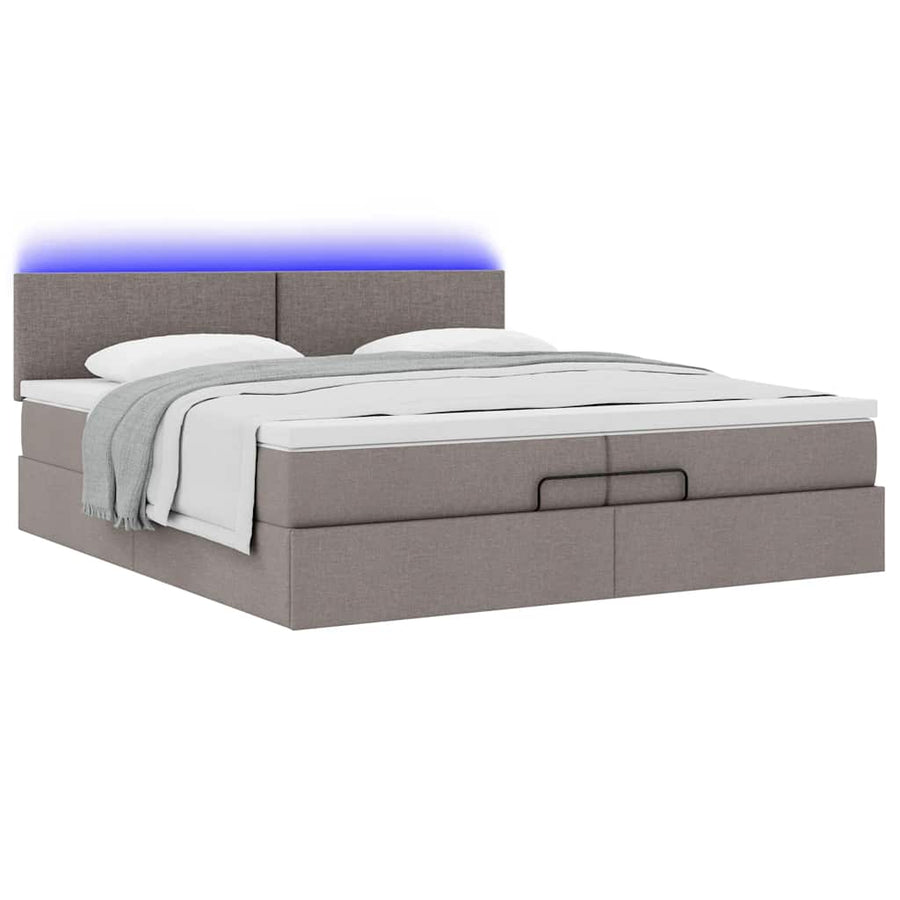 Ottoman bed met matrassen en LED's 200x200cm stof taupe