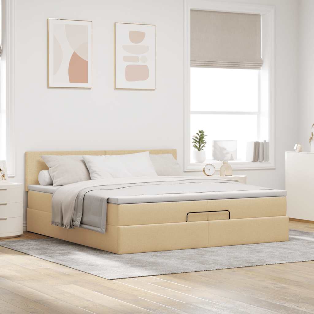 Ottoman bed met matrassen en LED's 200x200cm stof crèmekleurig