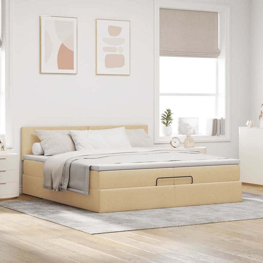 Ottoman bed met matrassen en LED's 200x200cm stof crèmekleurig