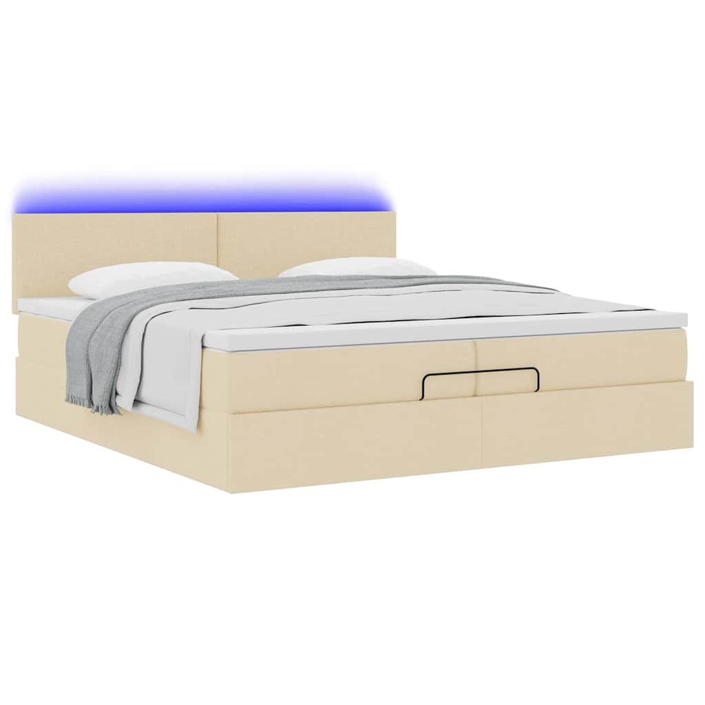 Ottoman bed met matrassen en LED's 200x200cm stof crèmekleurig