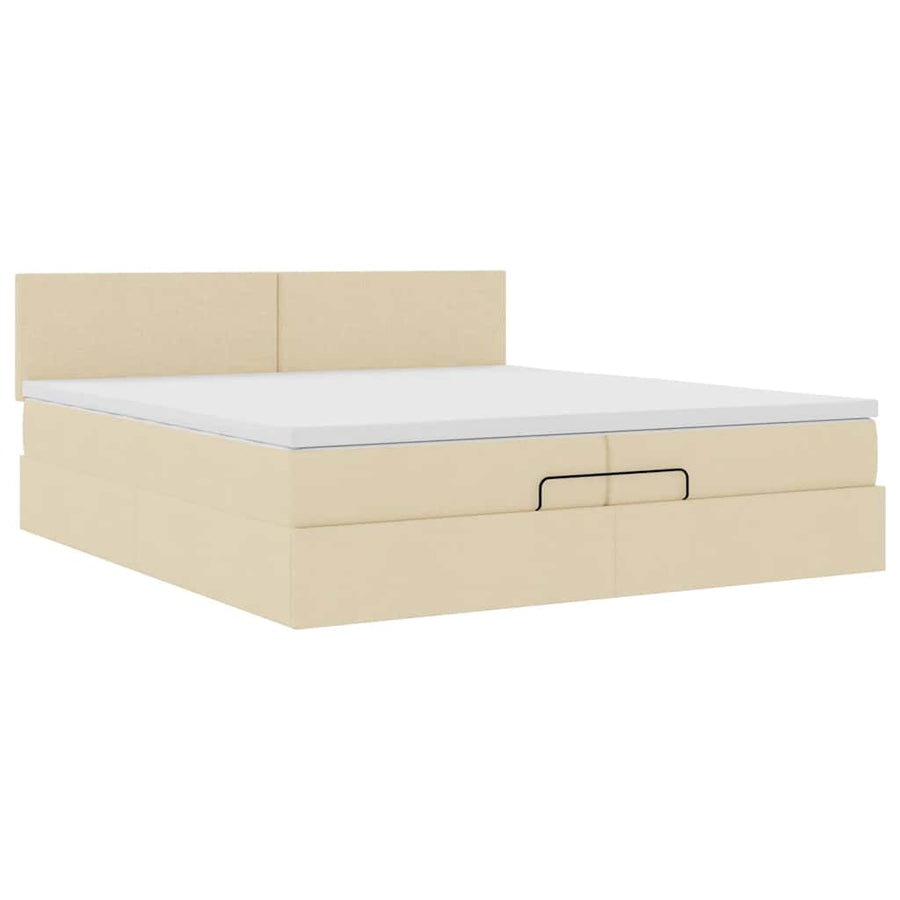 Ottoman bed met matrassen en LED's 200x200cm stof crèmekleurig