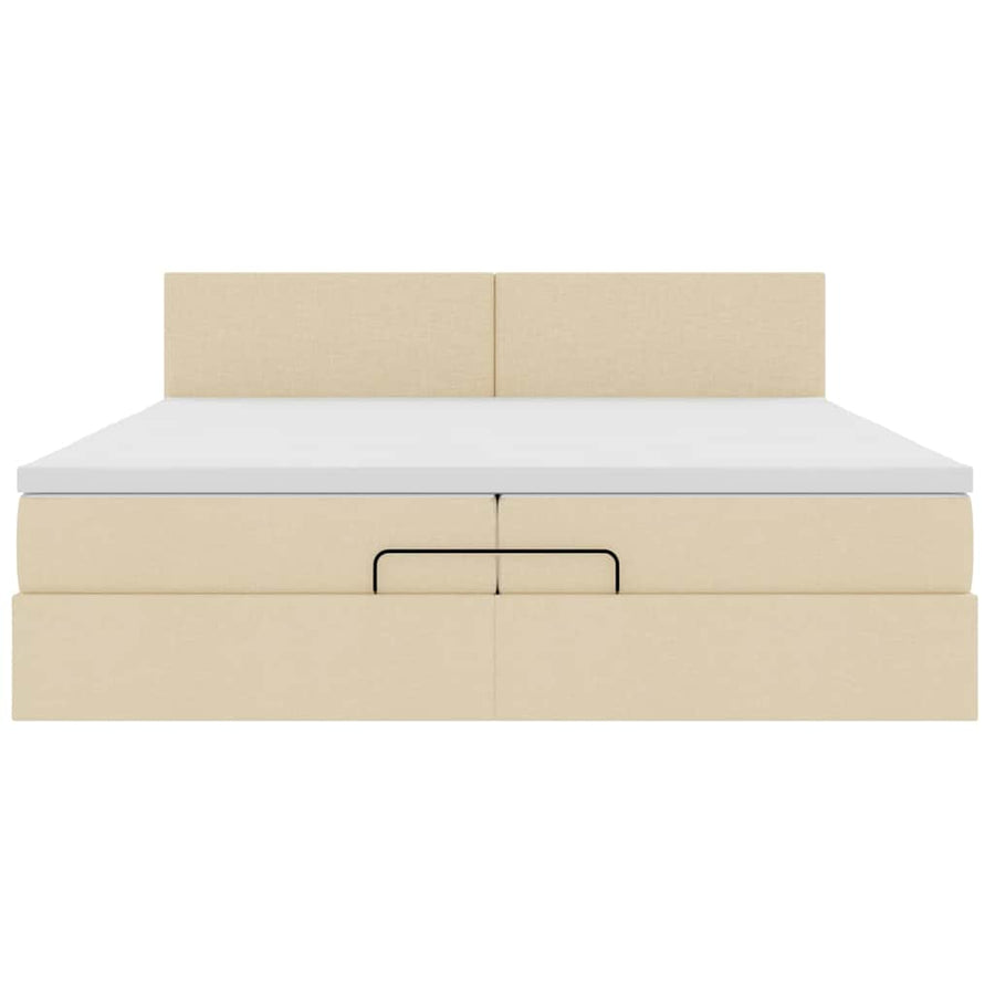Ottoman bed met matrassen en LED's 200x200cm stof crèmekleurig