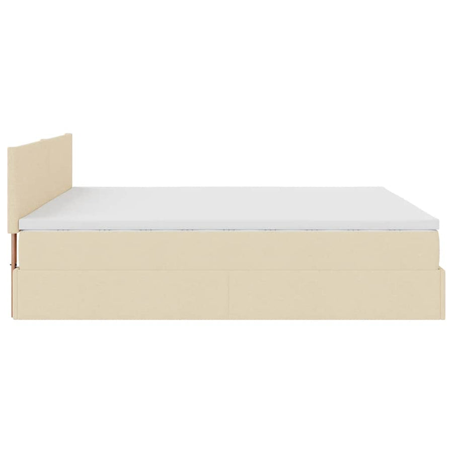 Ottoman bed met matrassen en LED's 200x200cm stof crèmekleurig