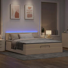 Ottomaans bed 200x200 cm stof crèmekleurig met opbergruimte en LED