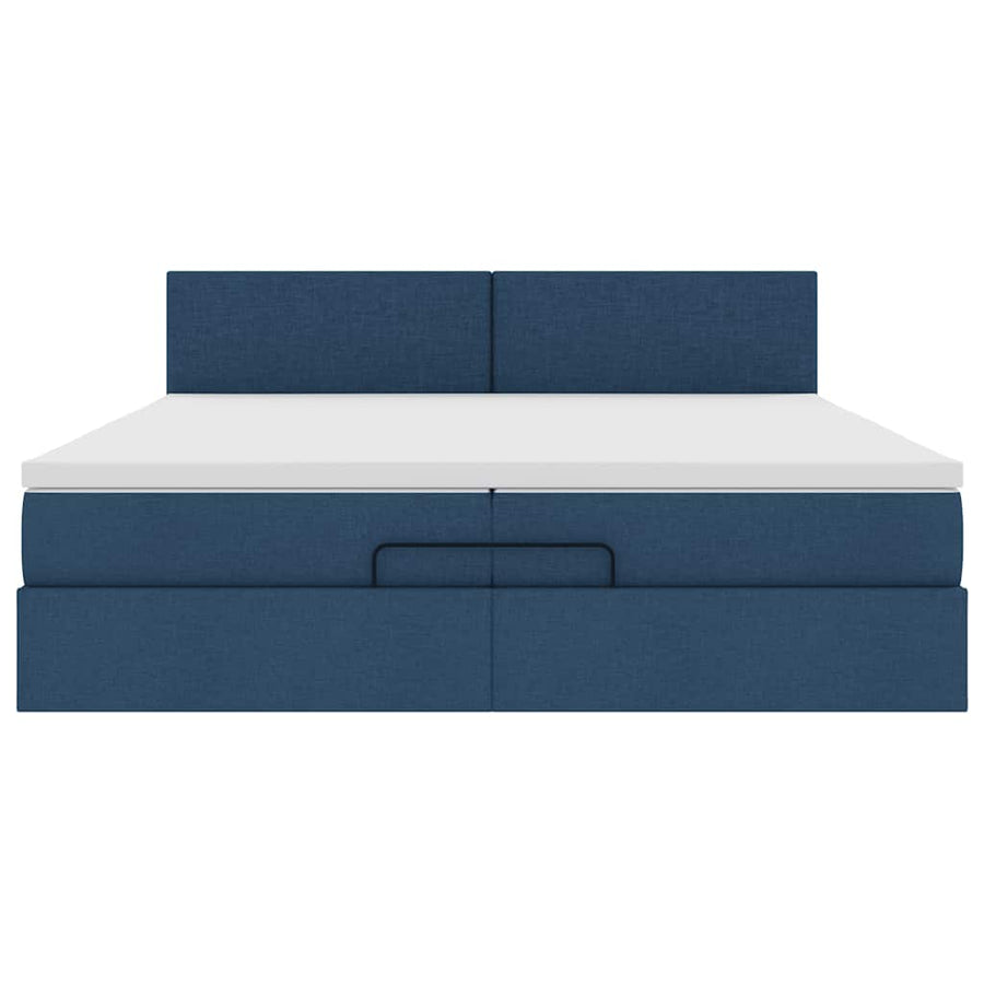 Ottoman bed met matrassen en LED's 200x200cm stof blauw