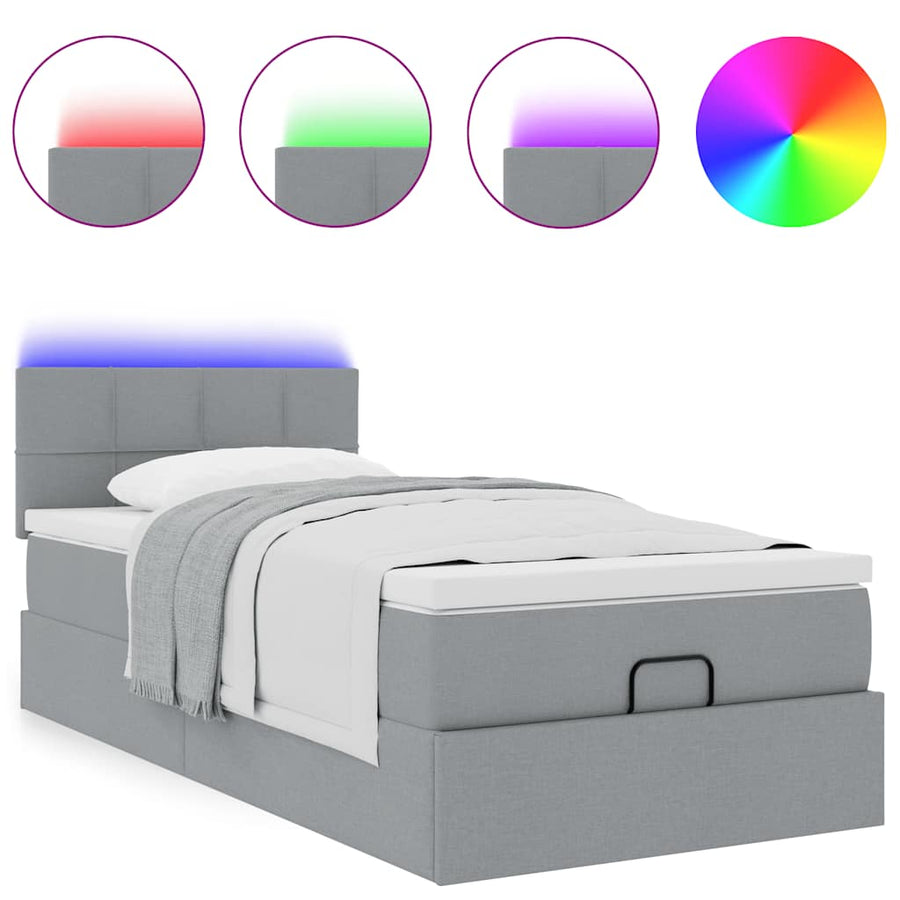 Ottoman bed met matras en LED's 80x200cm stof lichtgrijs