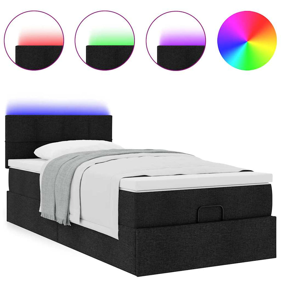 Ottoman bed met matras en LED's 80x200cm stof zwart