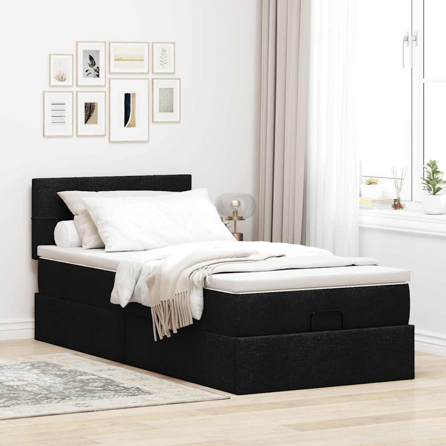 Ottoman bed met matras en LED's 80x200cm stof zwart