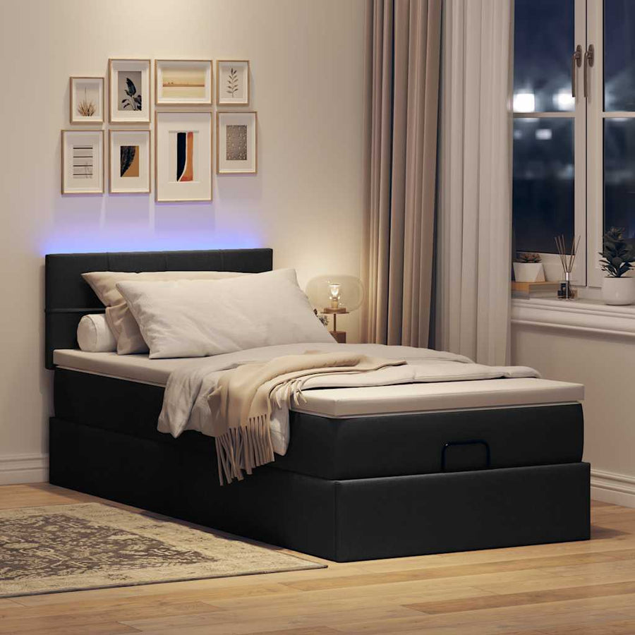 Ottoman bed met matras en LED's 80x200cm stof zwart