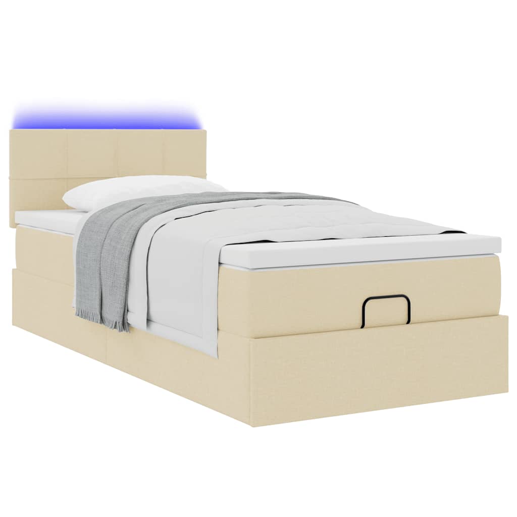Ottoman bed met matras en LED's 80x200cm stof crèmekleurig