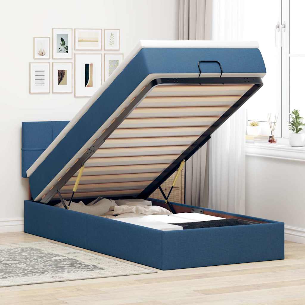 Ottoman bed met matras en LED's 80x200cm stof blauw