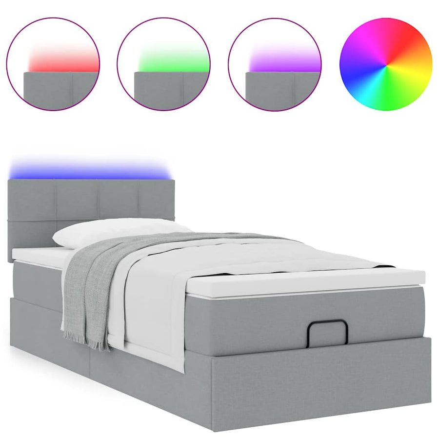Ottoman bed met matras en LED's 90x190cm stof lichtgrijs