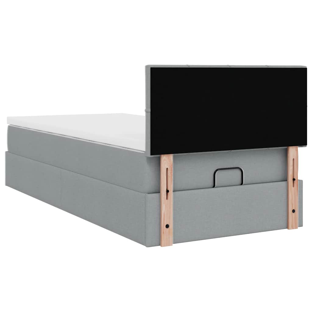 Ottoman bed met matras en LED's 90x190cm stof lichtgrijs