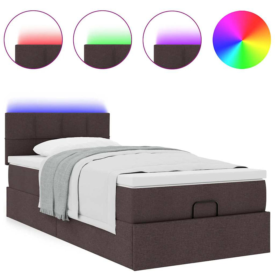 Ottoman bed met matras en LED's 90x190cm stof donkerbruin