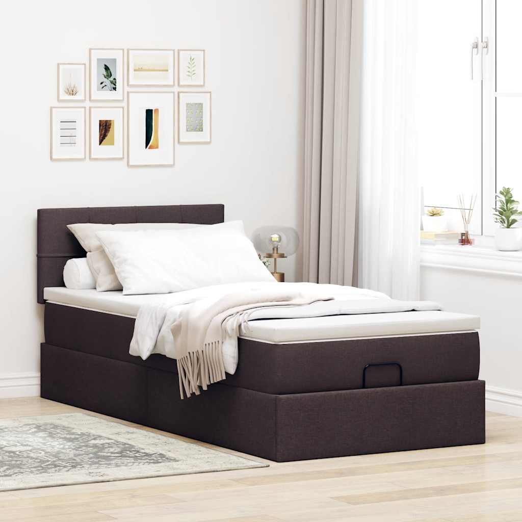 Ottoman bed met matras en LED's 90x190cm stof donkerbruin
