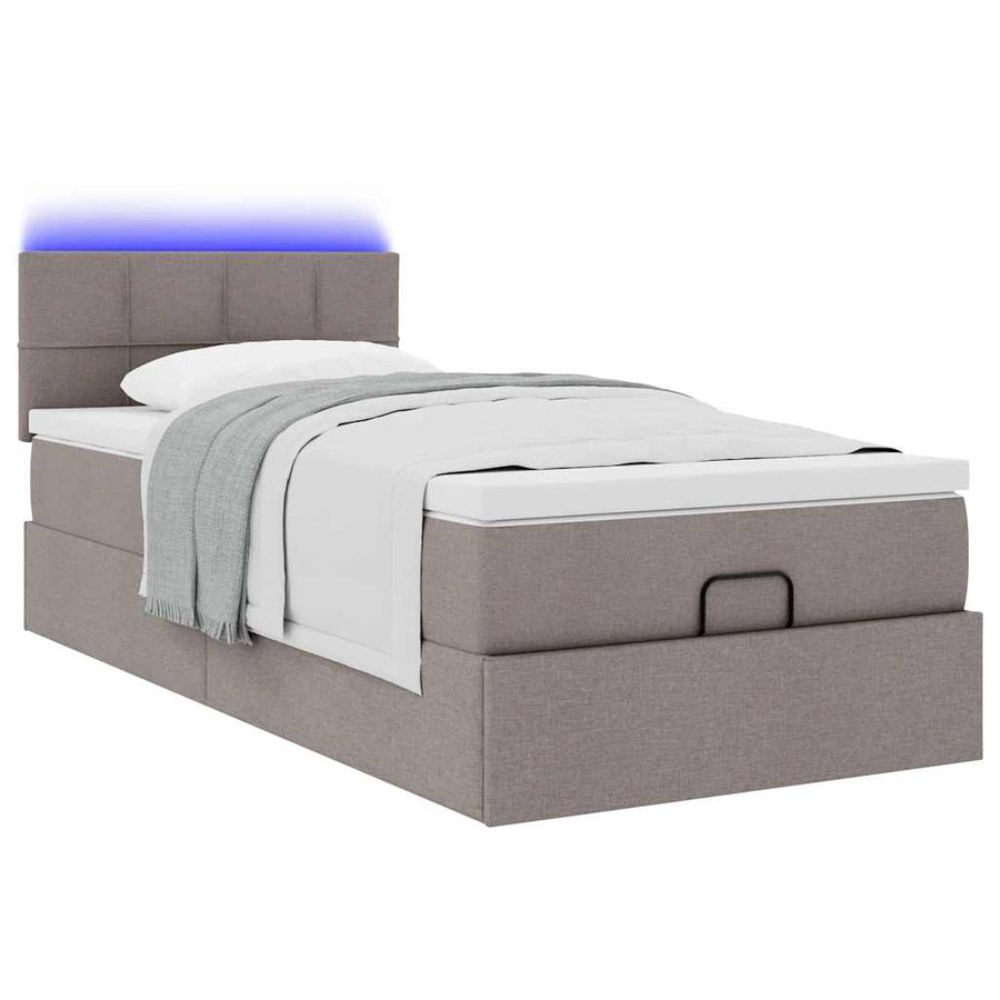 Ottoman bed met matras en LED's 90x190cm stof taupe