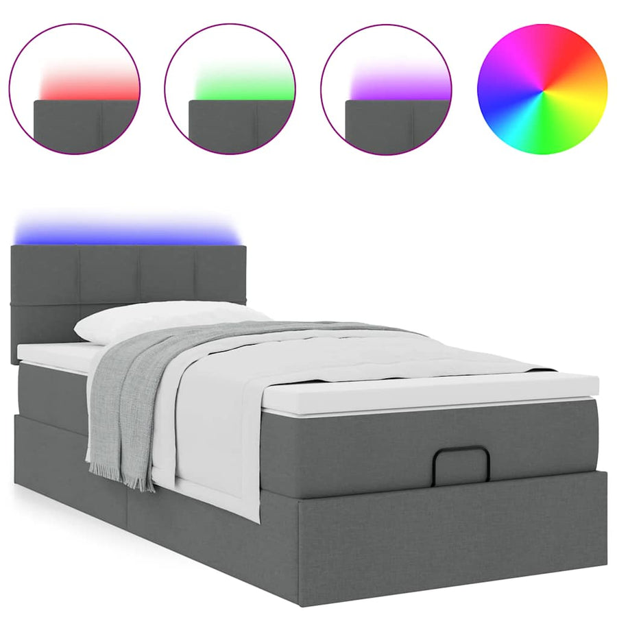 Ottoman bed met matras en LED's 90x200 cm stof donkergrijs