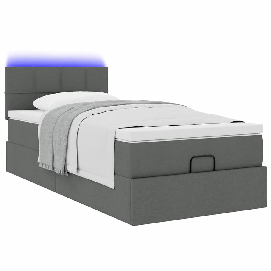 Ottoman bed met matras en LED's 90x200 cm stof donkergrijs