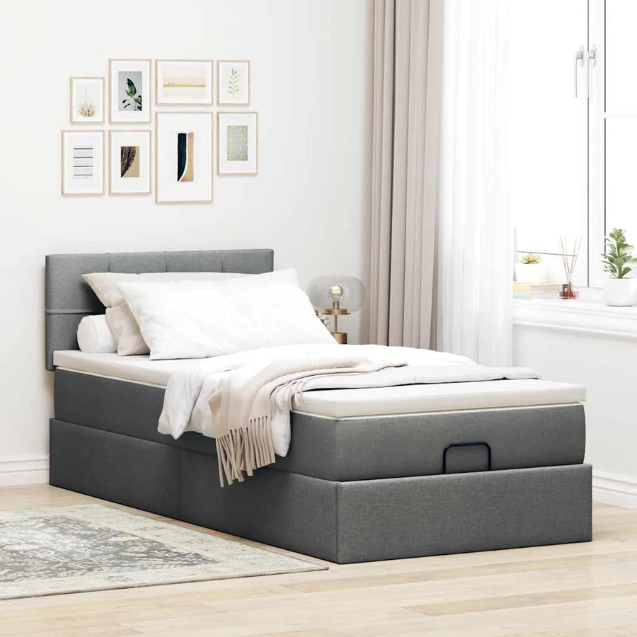 Ottoman bed met matras en LED's 90x200 cm stof donkergrijs
