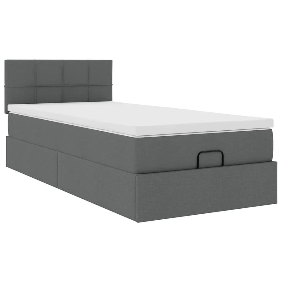 Ottoman bed met matras en LED's 90x200 cm stof donkergrijs