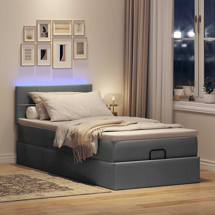 Ottoman bed met matras en LED's 90x200 cm stof donkergrijs