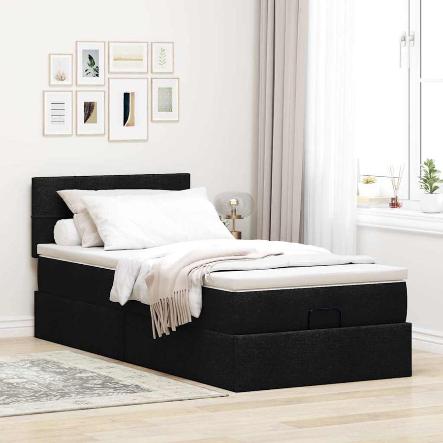 Ottoman bed met matras en LED's 90x200 cm stof zwart