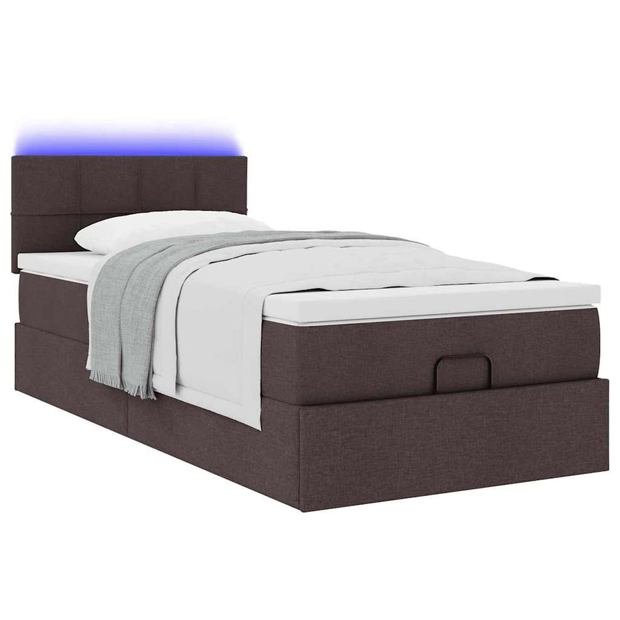 Ottoman bed met matras en LED's 90x200 cm stof donkerbruin