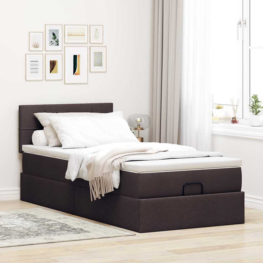Ottoman bed met matras en LED's 90x200 cm stof donkerbruin