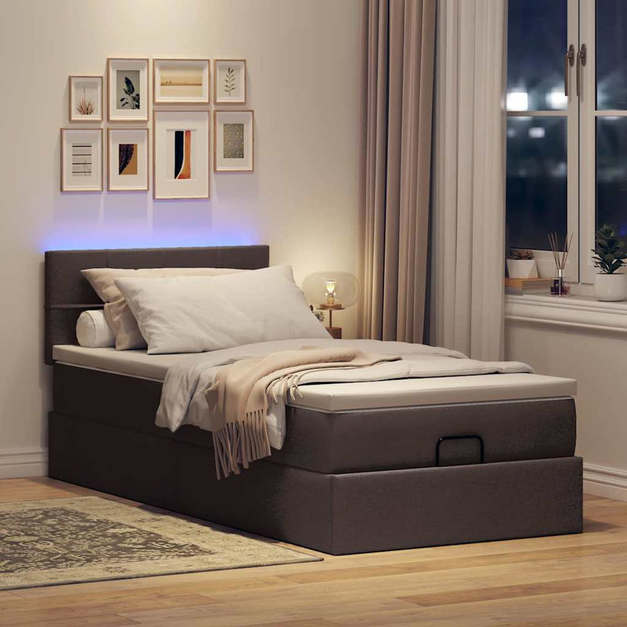 Ottoman bed met matras en LED's 90x200 cm stof donkerbruin