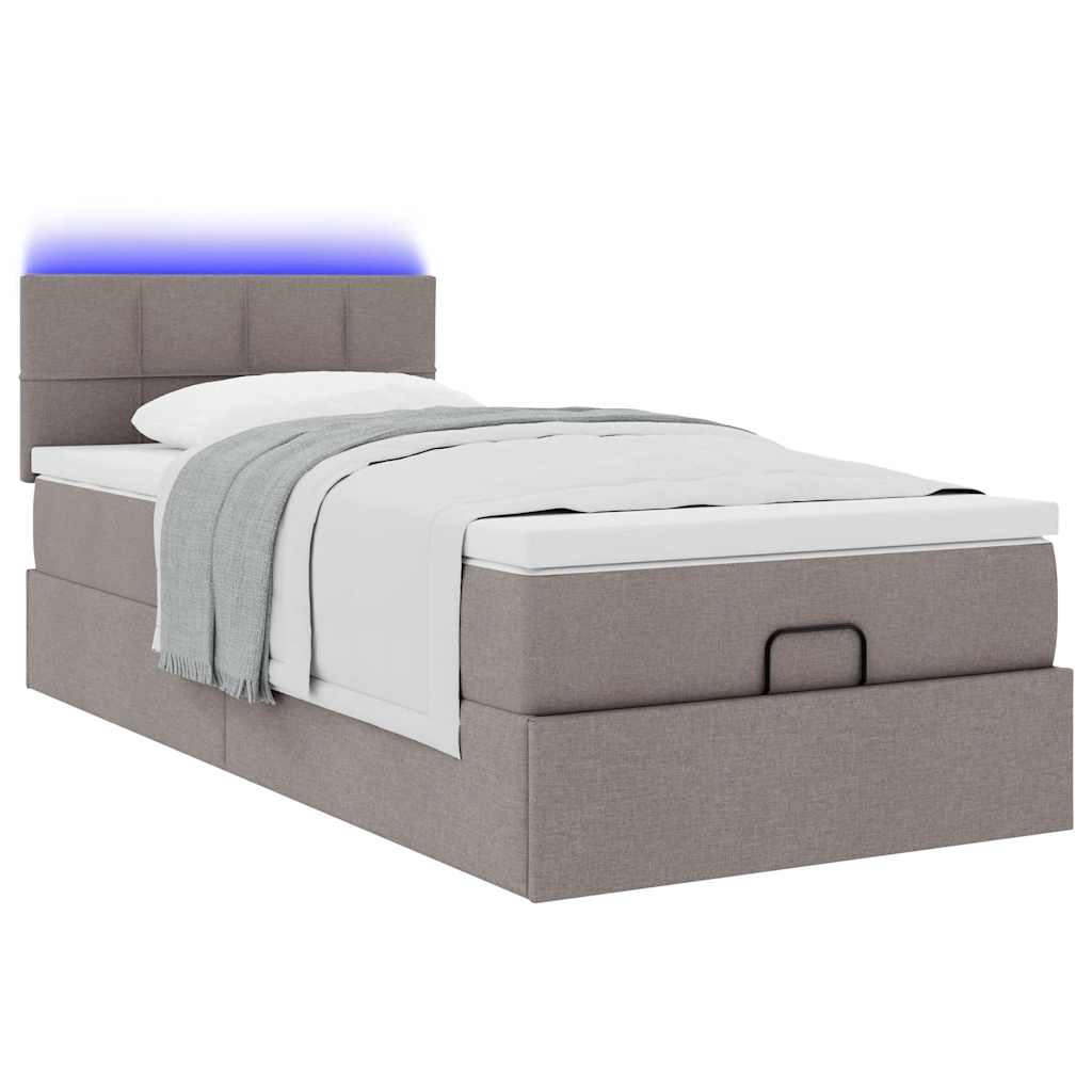 Ottoman bed met matras en LED's 90x200 cm stof taupe