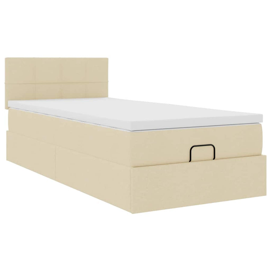 Ottoman bed met matras en LED's 90x200 cm stof crèmekleurig
