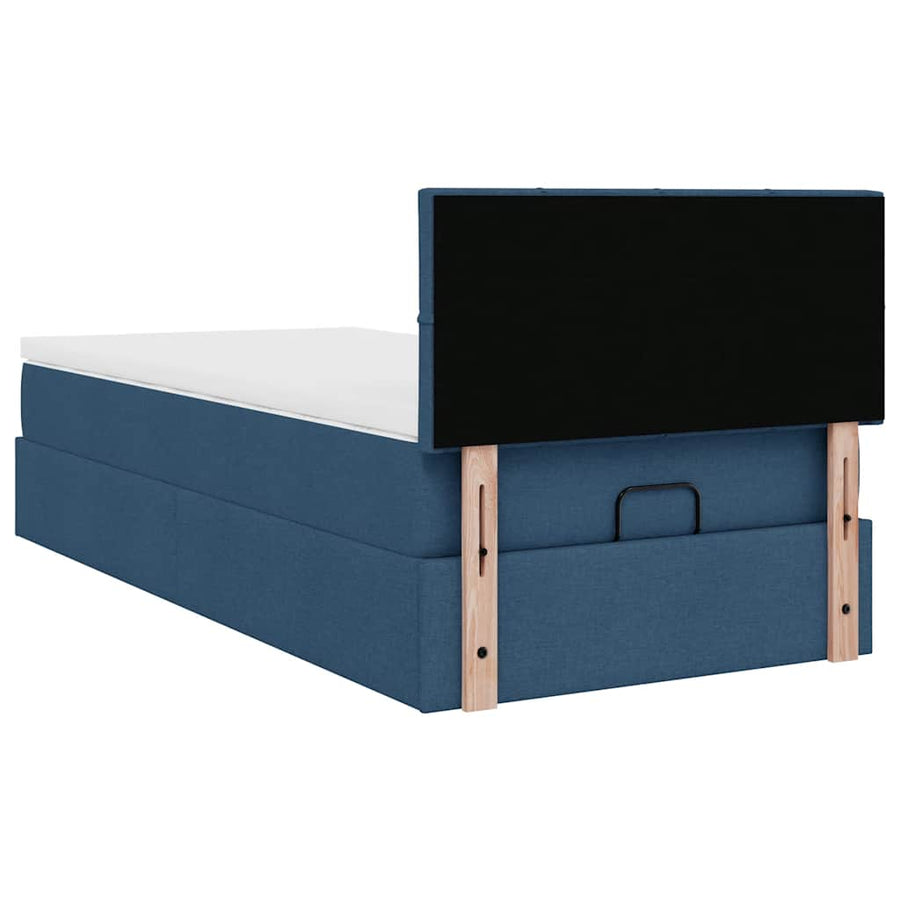 Ottoman bed met matras en LED's 90x200 cm stof blauw