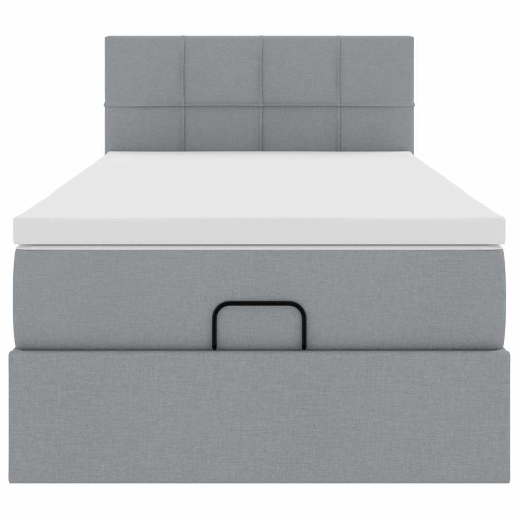 Ottoman bed met matras en LED's 100x200 cm stof lichtgrijs