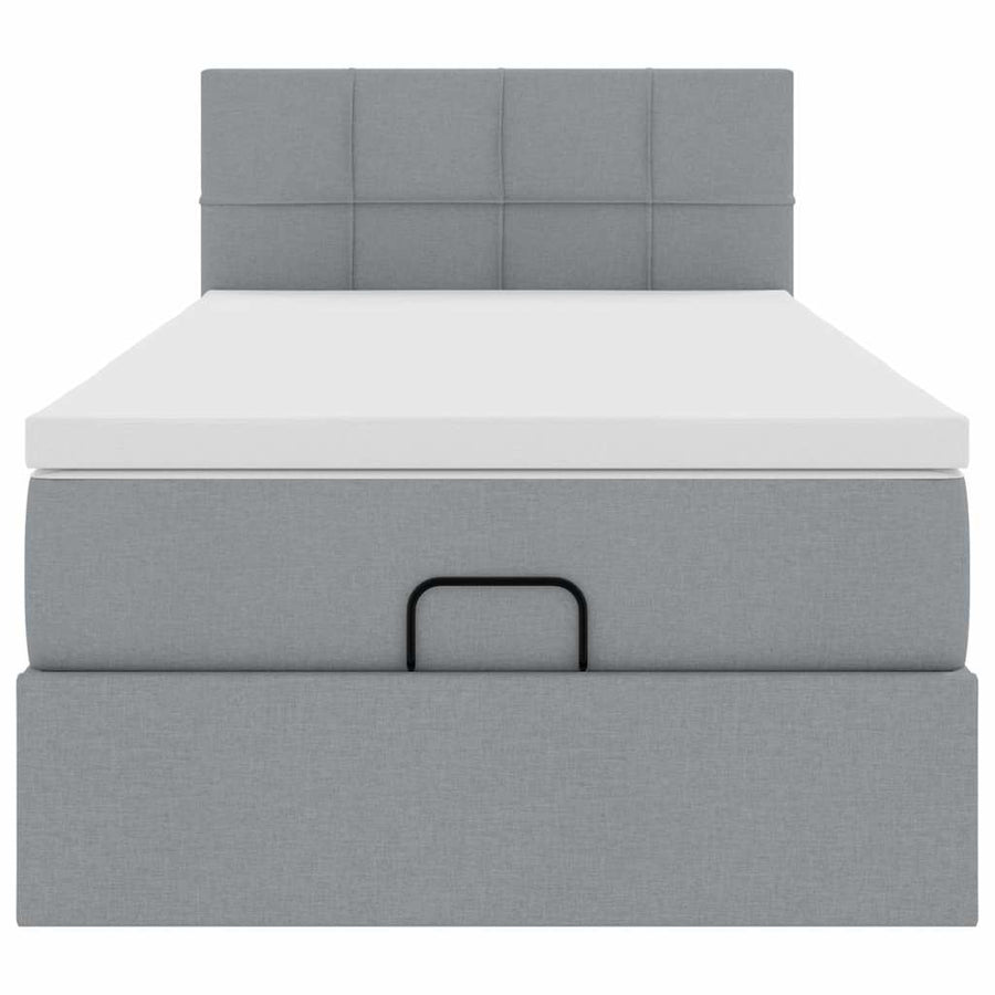 Ottoman bed met matras en LED's 100x200 cm stof lichtgrijs