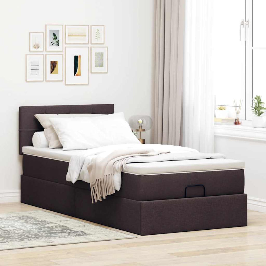 Ottoman bed met matras en LED's 100x200 cm stof donkerbruin