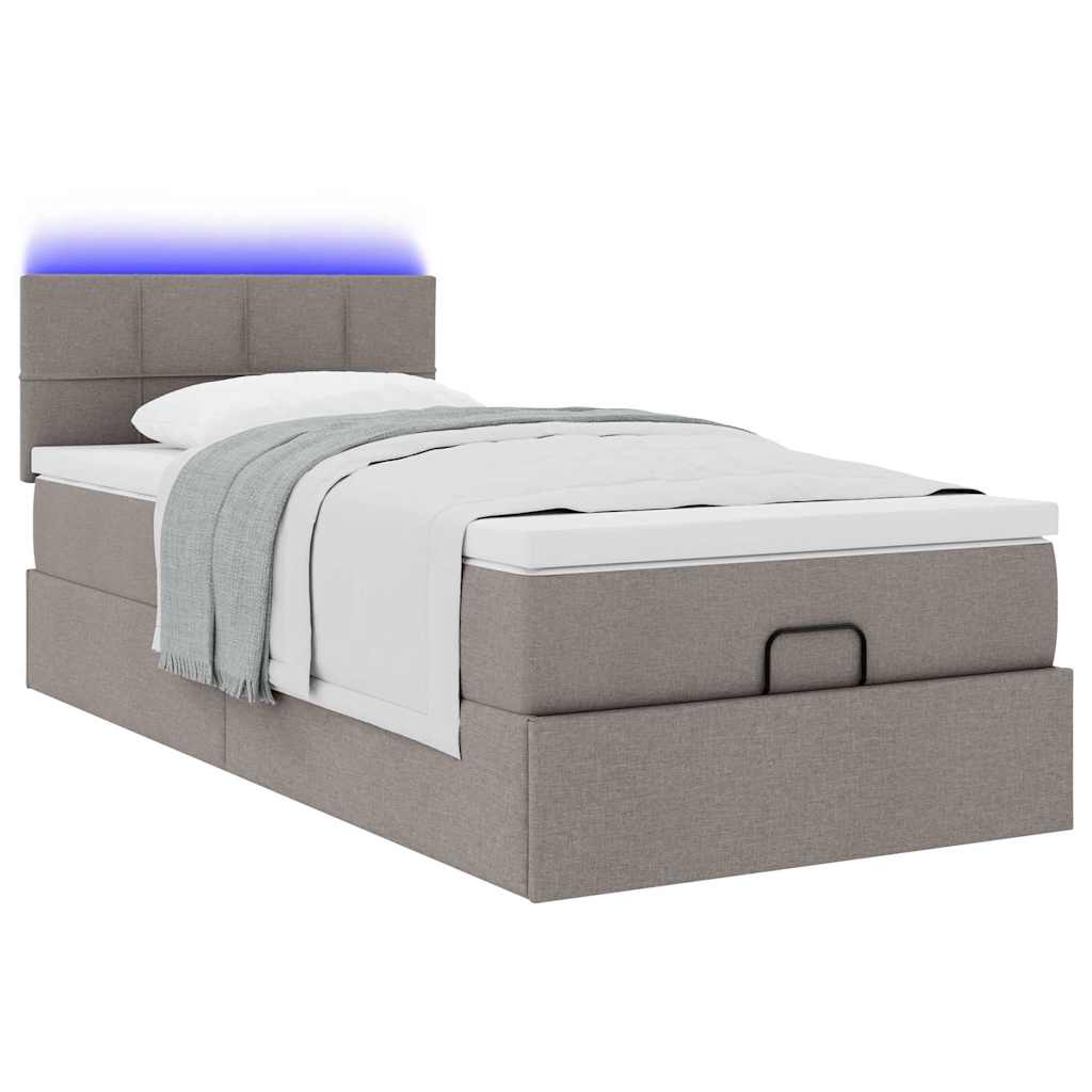 Ottoman bed met matras en LED's 100x200 cm stof taupe