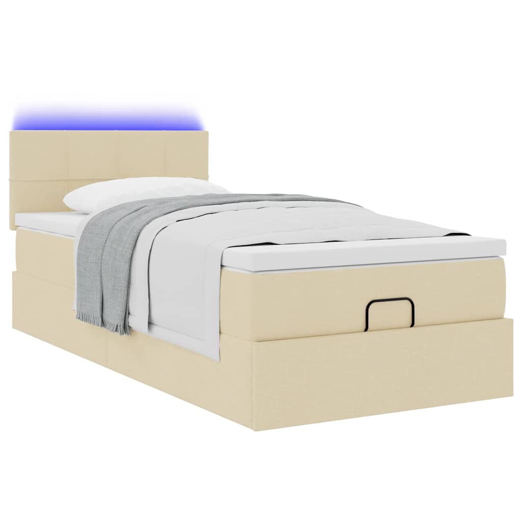 Ottoman bed met matras en LED's 100x200 cm stof crèmekleurig