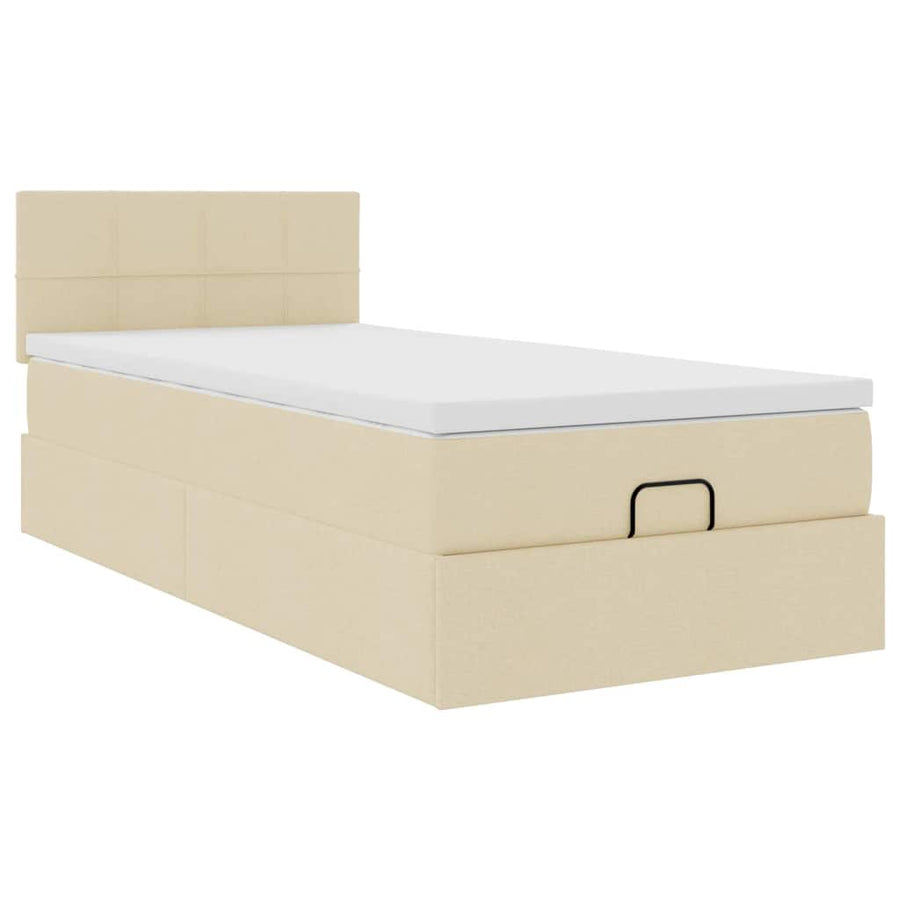 Ottoman bed met matras en LED's 100x200 cm stof crèmekleurig