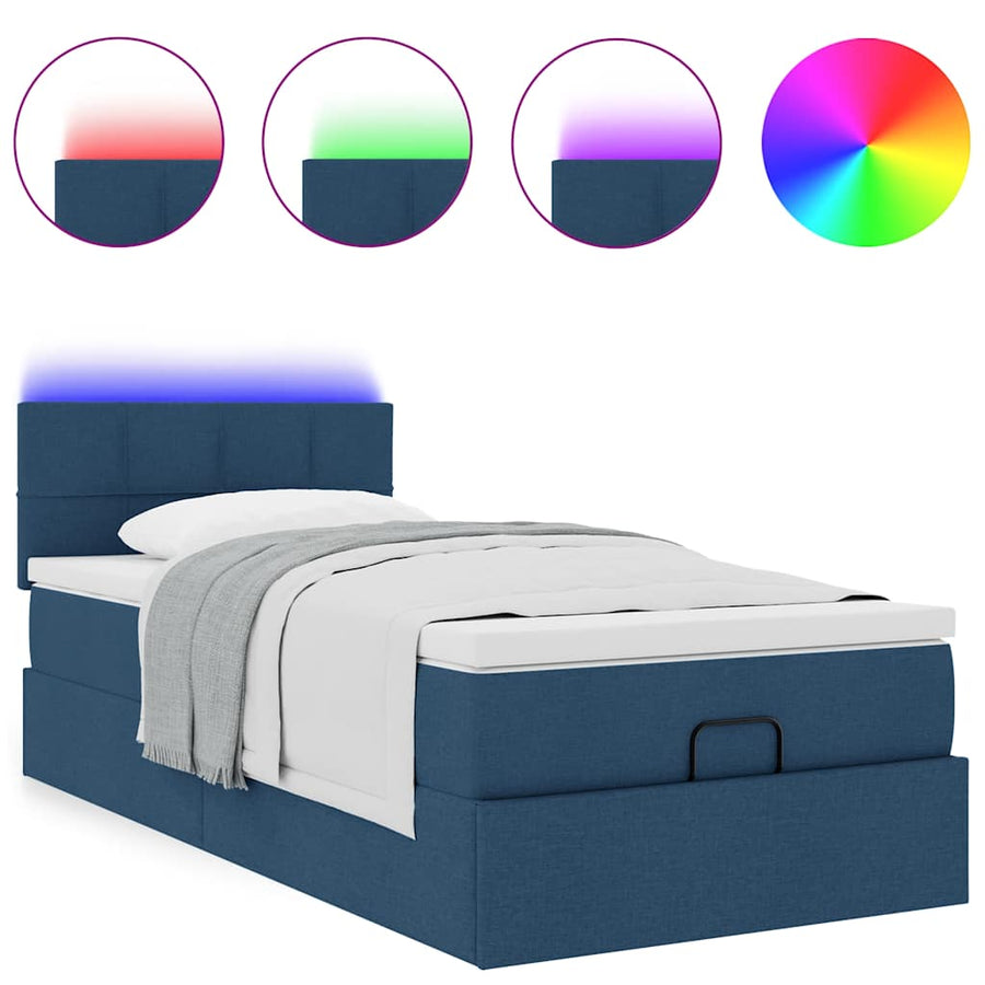 Ottoman bed met matras en LED's 100x200 cm stof blauw