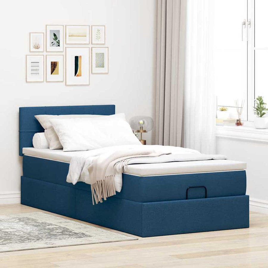 Ottoman bed met matras en LED's 100x200 cm stof blauw