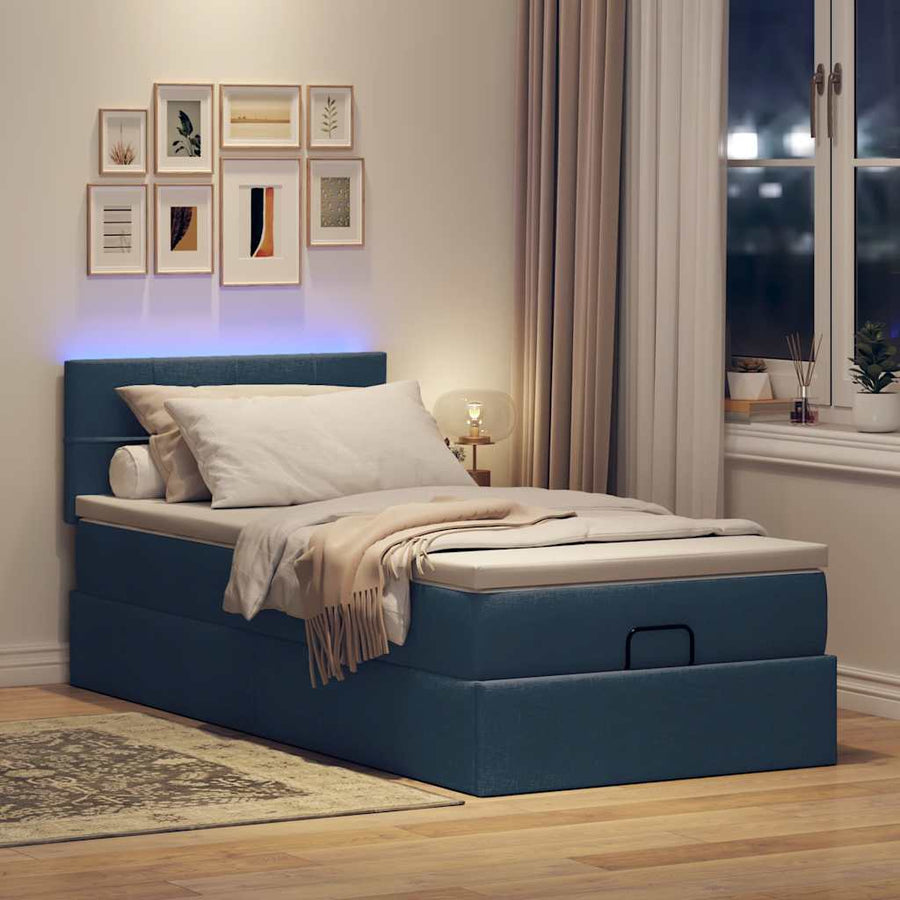 Ottoman bed met matras en LED's 100x200 cm stof blauw