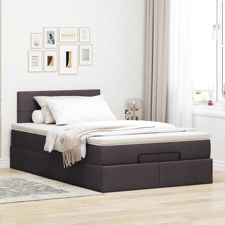 Ottoman bed met matras en LED's 120x190 cm stof donkerbruin