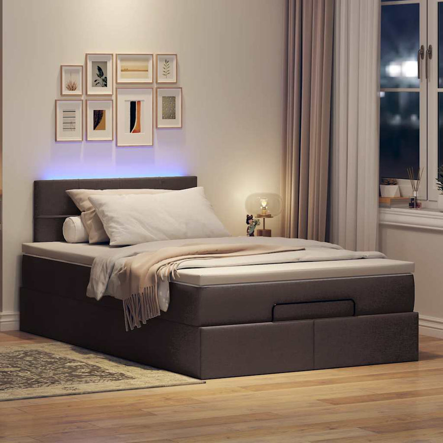Ottoman bed met matras en LED's 120x190 cm stof donkerbruin