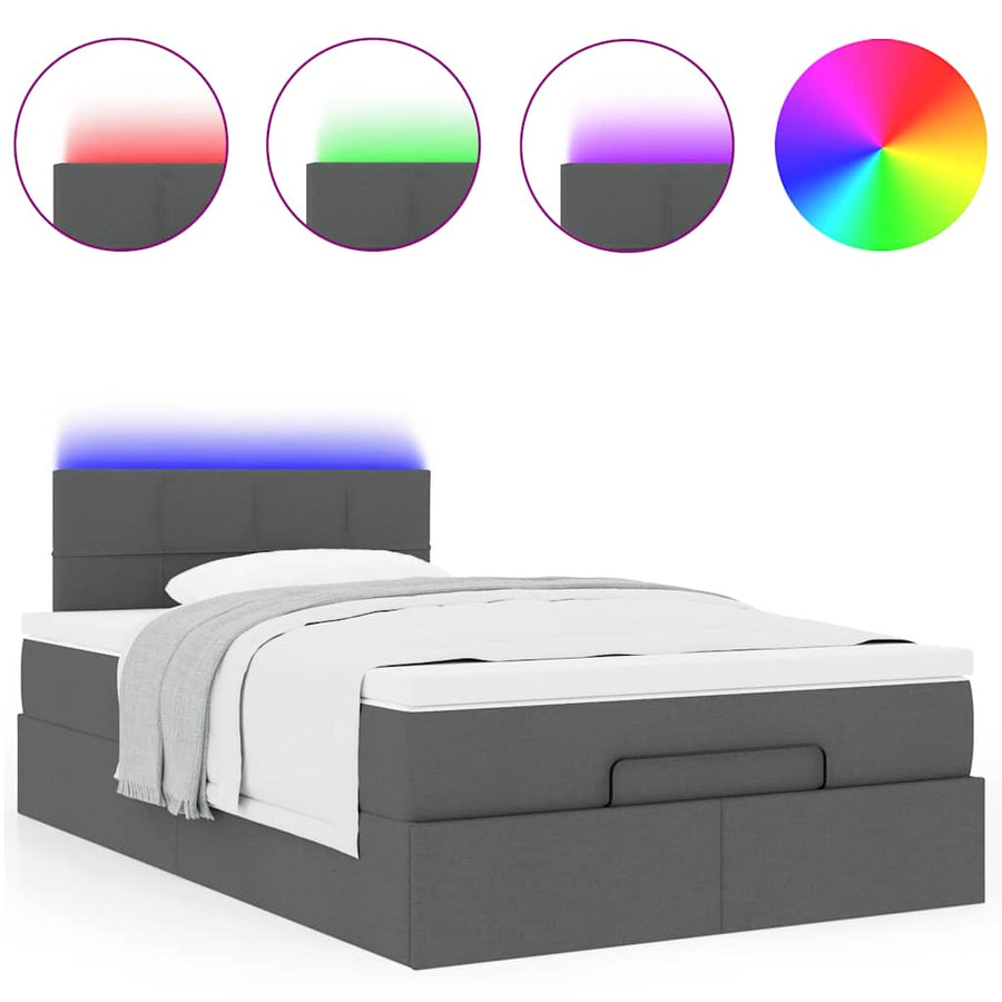 Ottoman bed met matras en LED's 120x200 cm stof donkergrijs