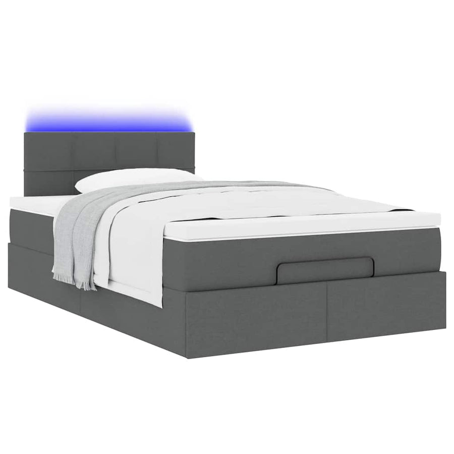Ottoman bed met matras en LED's 120x200 cm stof donkergrijs